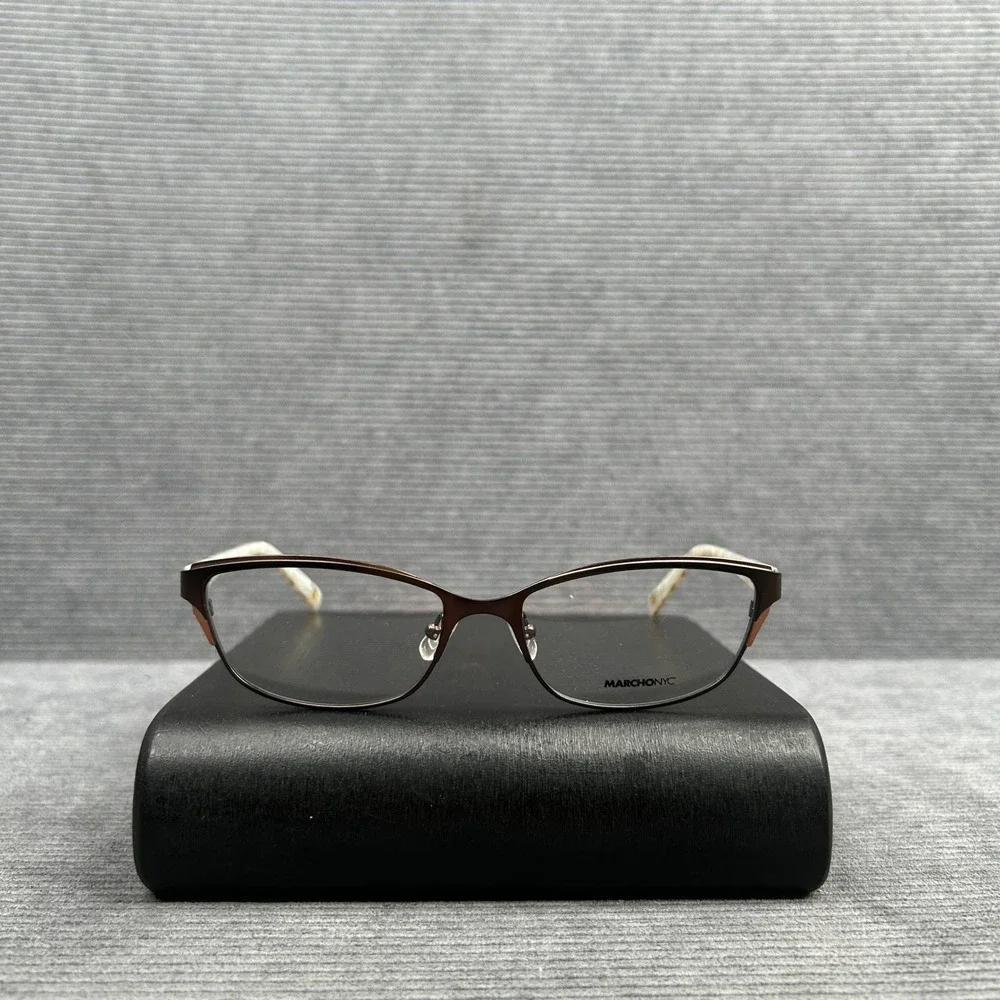 Marchon NYC Uptown M-NEUE 250 Brown Cat Eye Y2k Eyeglasses Frames 53-16-135